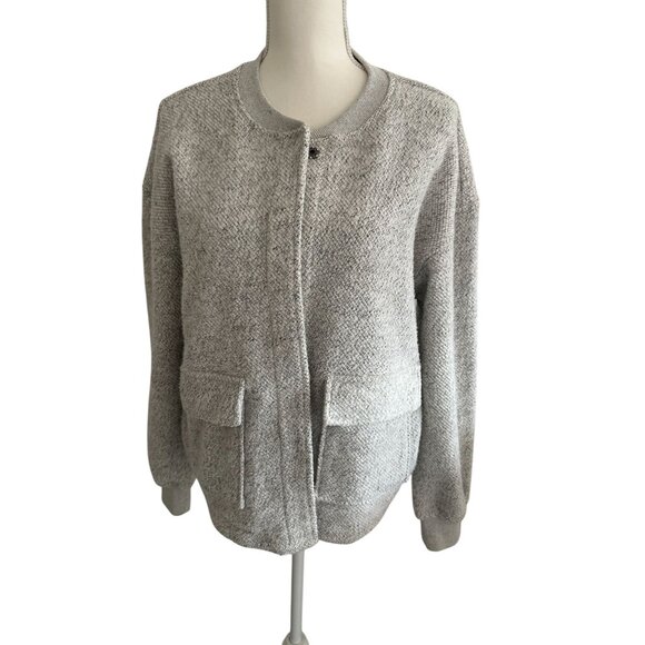 THREE DOTS Gray Knit Bomber Style Jacket Size Medium - Picture 2 of 6